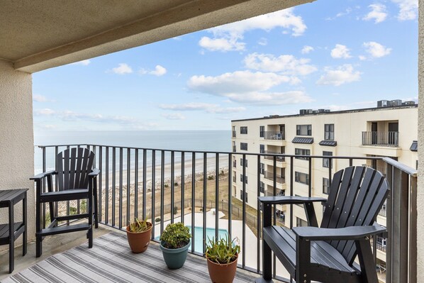 Balcony view of ocean and pool