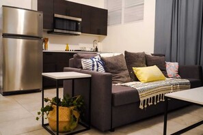 Open kitchen next to living area