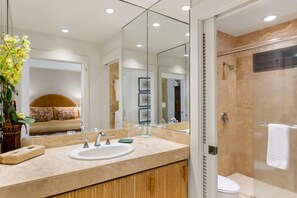 Clean Mirrored Vanity Area Private from the shower-#9