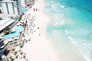 aerial view of the pool and beach