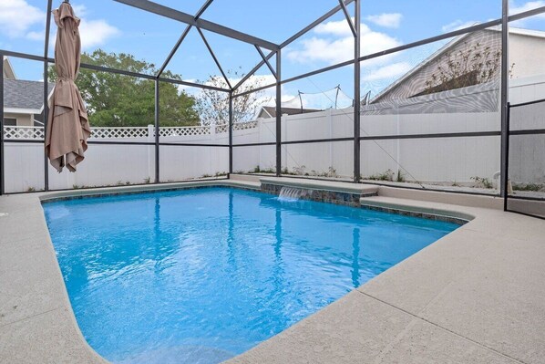 Swim in privacy in our enclosed pool, a refreshing escape