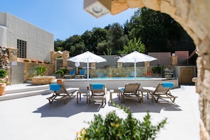 Private pool with outdoor furniture and pool furniture