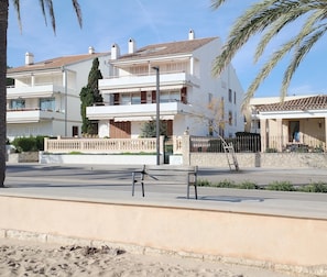 block as seen from beach, apartment at the rear