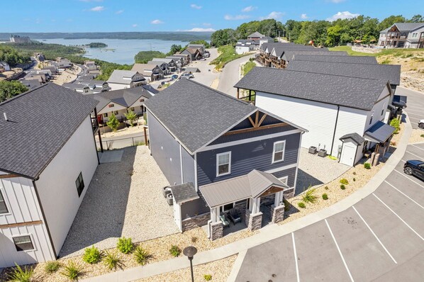 Aerial View of Front of Home and Parking with Easy Entrance!