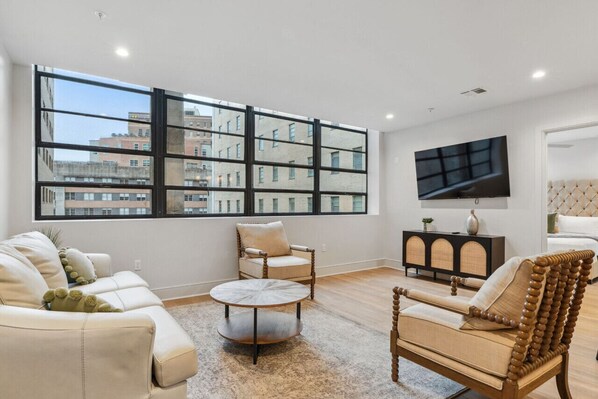 Living Room with Comfortable Seating and Smart TV