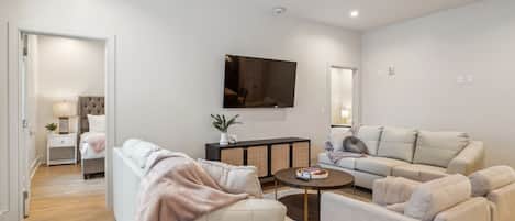 Living Room with Comfortable Seating + Smart TV