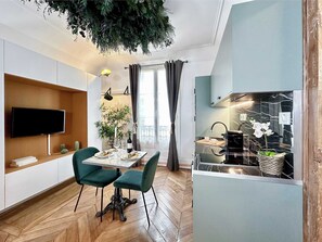 Lovely open kitchen with dining table
