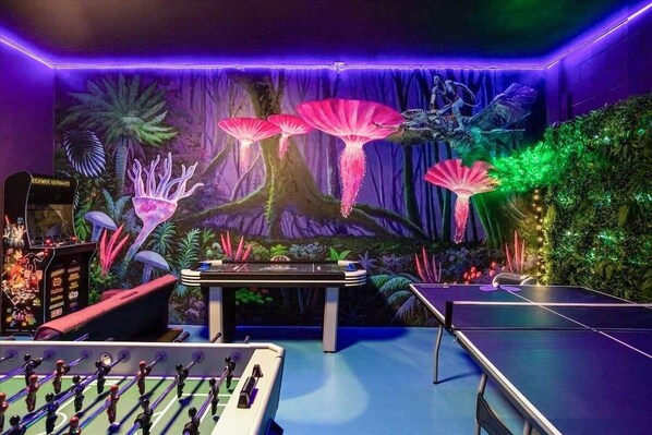 Avatar Themed Games Room with Big Screen TV, Table Tennis, and More!