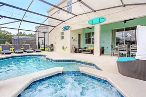 Private Patio with BBQ Grill, Outdoor Dining Area, Sundeck Lounge, Swimming Pool and Hot Tub