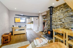 Living Room Log Burner and paddle stairs