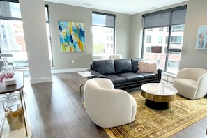 Living room with views of the city.