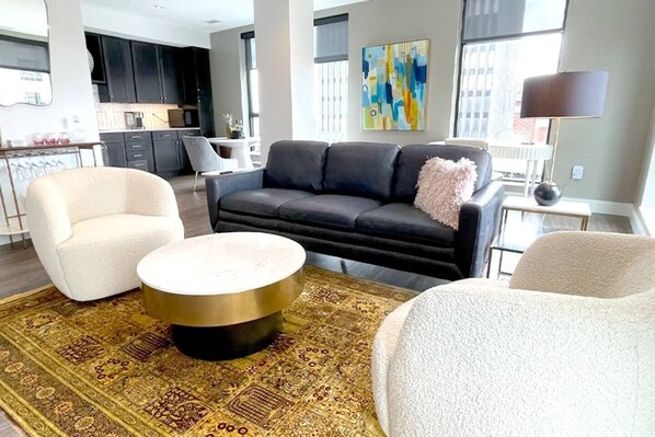 High style Living Area with gold accents