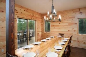 Dining room table seats 12 (or more on bench side)
