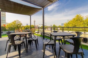 Shared rooftop offering scenic cityscapes.
