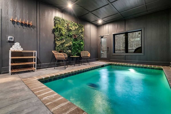Your private indoor pool is heated and between 3-5 feet deep. .