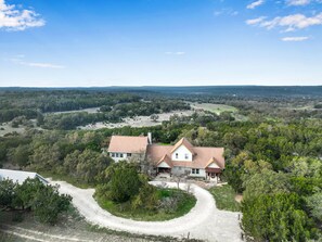 Areal view of the property, the two rental units are located on the left side of the home
