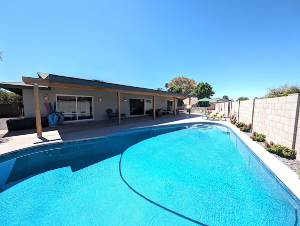 Expansive Outdoor Patio with a Newly Remodeled Pool