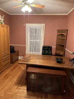 Office, main floor, could fit air mattress.