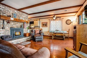 Relax by the wood fireplace