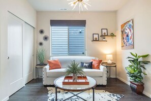 The office has a comfy sofa where you can curl up with a good book...