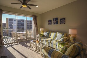 Bright and airy, this 2 Bedroom, 2 Bath island vacation condo offers beautiful water views