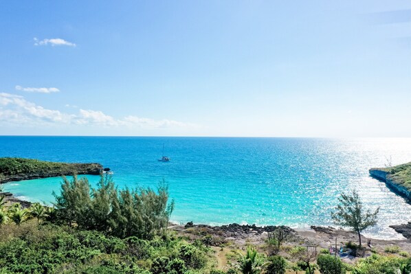 Paradise Cove has private steps down to our secluded cove on the warm, calm waters of the Caribbean side of Eleuthera.  Perfect for swimming, snorkeling, fishing, lounging, and water sports.