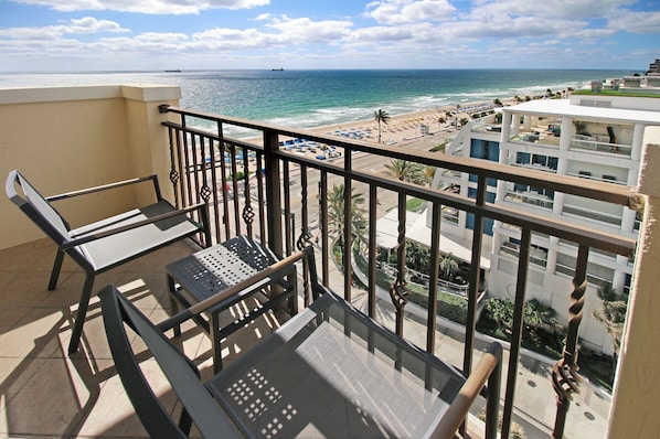 Your balcony has a terrific view facing south down the Florida coastline