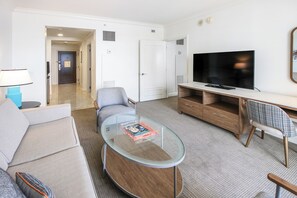 Couch opens into a bed.  Watch the 54" Flatscreen TV in the separate living room