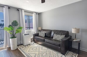 The sleeper sofa accommodates two additional people.