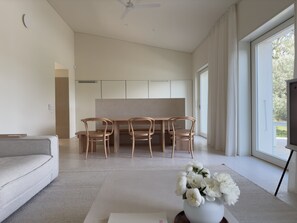 open-concept living and dining area