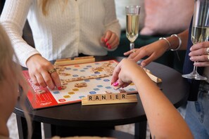 Board games to bubbles—this space is made for fun nights with loved ones!
