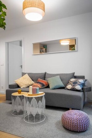 Main Living Area with a Smart TV- Book Now with RENTUJEMY.COM