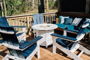 Settle into one of the Adirondack chairs on your private patio. Start up the gas firepit and create a sense of warmth and intimacy as you reflect on your day and plan what you will do tomorrow!