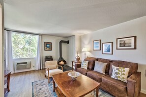 Enjoy listening to a record by the gas fireplace