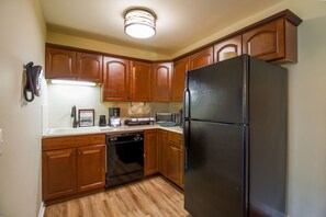 With a partial kitchen