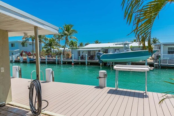Huge 55` dock with fish cleaning station.