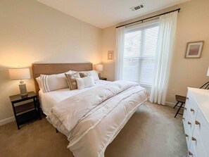 New zinus cloud mattress and large dresser for all your things with en-suite bathroom 