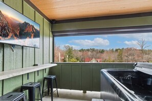 Covered Porch with Hot Tub, TV, and Live Edge Bar