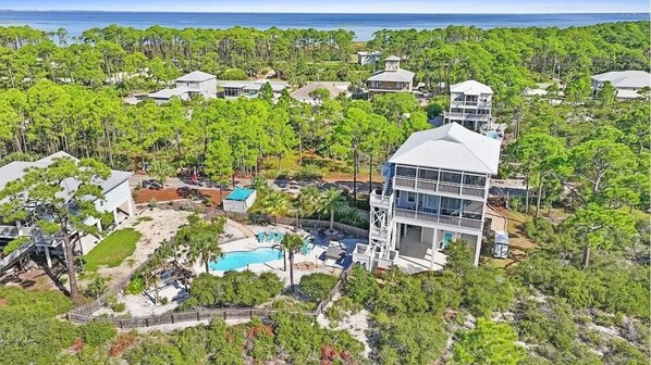 Aerial view of Cape Breeze and the outdoor oasis!