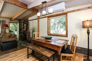 Dining space is open to the living room and the kitchen.