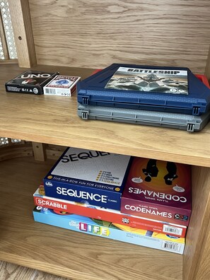 Board games and Amazon Alexa for your use.