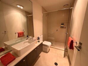 Extra large shower recess in bathroom