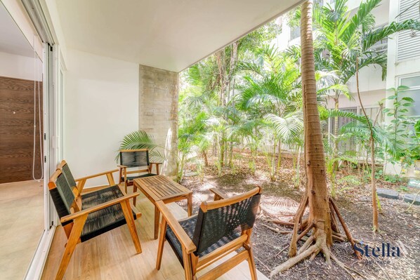 Your private outdoor patio is a great space to enjoy your morning coffee