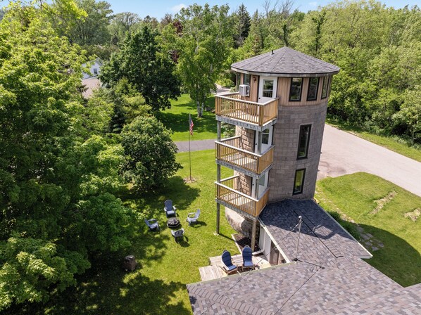 Exterior of Silo guest House-View of all four Decks