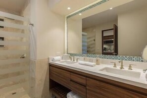 Diamante Ocean Club Residence OCR 303 Studio Master Bathroom, walk in shower, dual vanity sinks