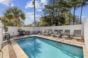 Heated pool with gas & charcoal grill and plenty of room to relax