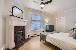 The beautiful fireplace is a piece of the old building that we wanted to preserve