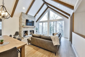 Enjoy a fire place with great views