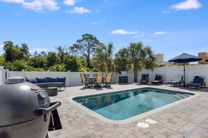Outdoor pool and grilling area