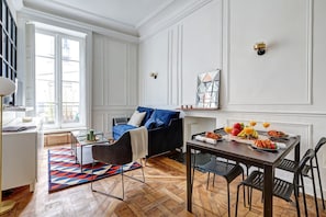 The open-plan living and dining area